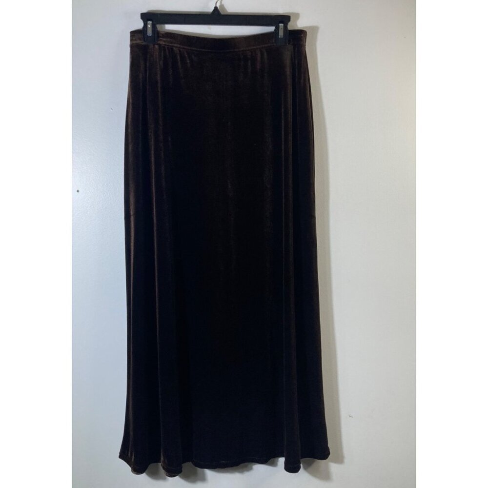 Womens Susan Graver Velour Maxi Skirt Chocolate Brown‎ M Polyester Spandex Read